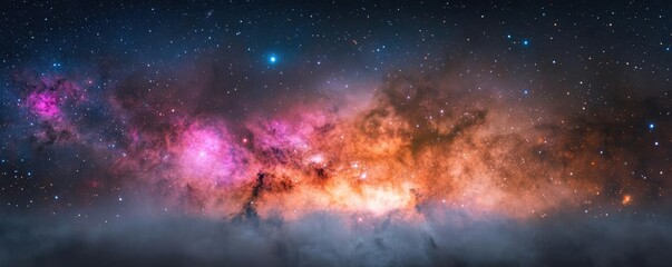 Obraz premium Dark sky idea. Stunning cosmic nebula with vibrant colors illuminating the night sky.