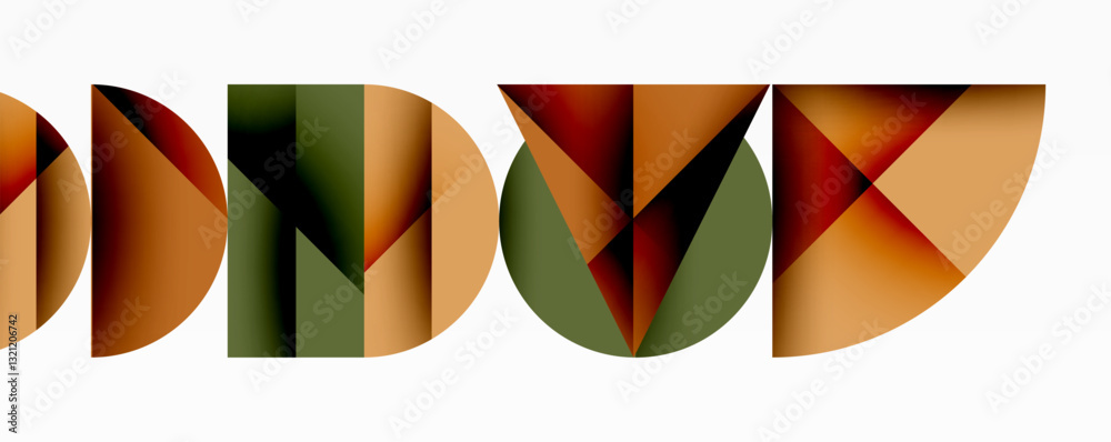 Poster Abstract geometric background with layered gradient shapes forming dynamic patterns. Overlapping semi circles and triangles create depth and contrast