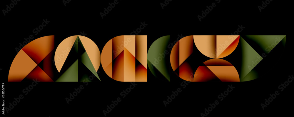 Poster Abstract geometric background with layered gradient shapes forming dynamic patterns. Overlapping semi circles and triangles create depth and contrast