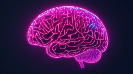 Fototapeta premium Cybernetic brain with intricate neon circuits, representing advanced AI neural networks, high-tech visualization