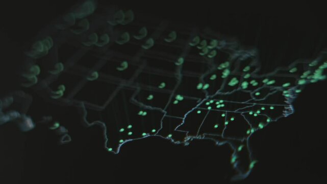 USA digital map showing the multitude of cyber threats against USA
