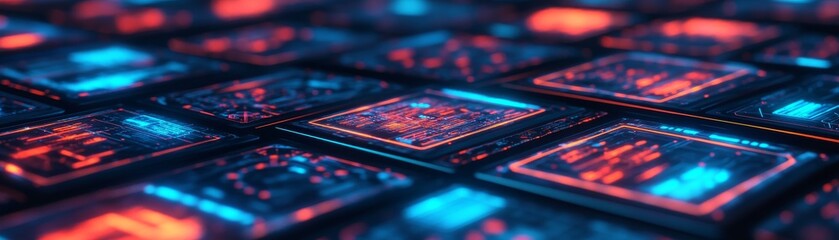 Obraz premium Digital tarot cards floating in a cyberpunk city, futuristic fortune-telling concept