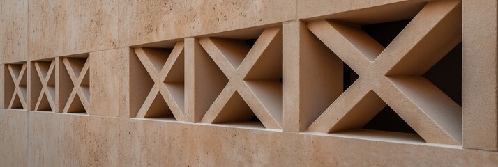 A close-up of an architectural facade showcasing distinct geometric shapes and patterns, embodying modern design elements and artistic expression.