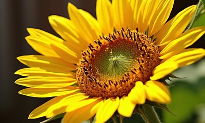 Bright sunflower with golden petals, rustic farm background, detailed stamen, natural sunlight, high-resolution texture capturing every surface detail