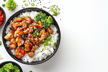 Food photography a Teriyaki rice bowls top view isolated on a white
