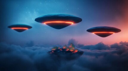 Fototapeta premium Human astronaut exploring a surreal alien landscape with floating islands and glowing flora, sci-fi adventure