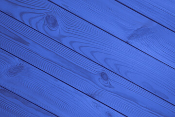 Texture of blue wooden planks as background, closeup