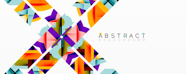 Abstract geometric composition with interlocking circular and angular shapes, featuring smooth gradients and sharp contrasts on a white background