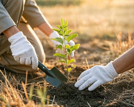 Gardening tools for planting saplings soil preparation eco-friendly practices sustainable gardening outdoor activities nature care community involvement