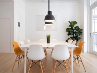 Ultramodern communal workspace in a coliving environment, clean and stylish design