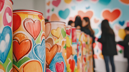 Naklejka premium A school charity drive with large sketches of food cans, clothes, and heart icons