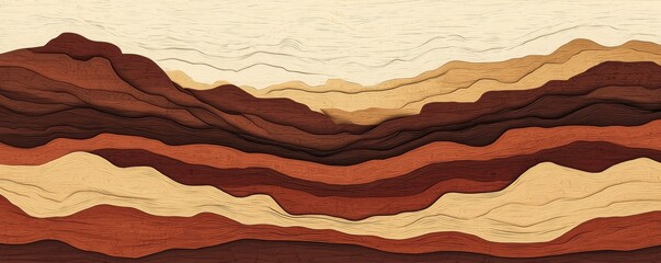 Abstract Layered Mountain Range Landscape Earth Tones Textured Art Digital Painting