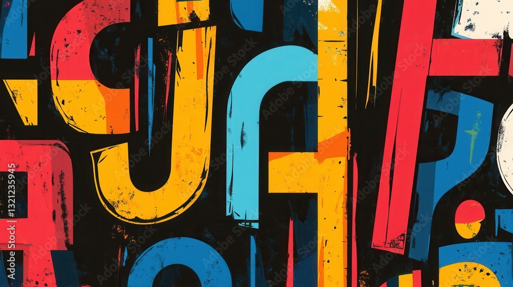 Poster explore bold modern typography with oversized abstract text featuring vibrant colors and strong cont