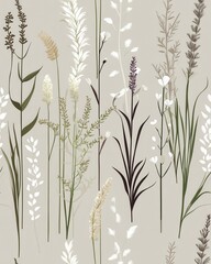 Minimal floral silhouettes in soft colors on a wallpaper design featuring various plants for a chic aesthetic appeal