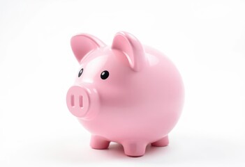 Adorable pink piggy bank, isolated on white background, money,  cute pig
