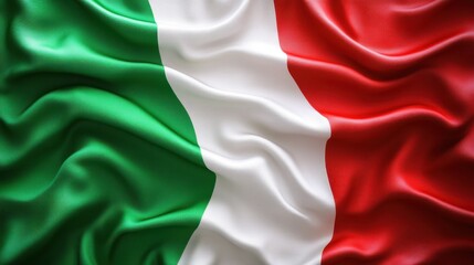 Close-Up View of the Italian Flag with Rich Draped Fabric Texture  Showcasing Vibrant Green White and Red Colors