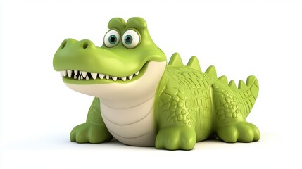 Fototapeta premium Cheerful Green Cartoon Crocodile 3D Render on White