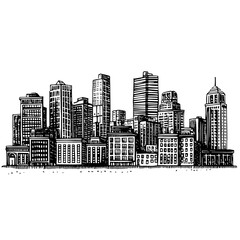 Fototapeta premium Skyline engraving showcasing architectural beauty and urban life in a bustling city landscape perfect for tattoo and packaging design