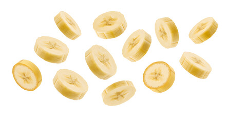 Sliced Banana Floating on Transparent Background for Healthy Eating Concepts