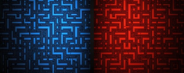 Abstract Red and Blue Geometric Maze Pattern Background Digital Art Technology Design