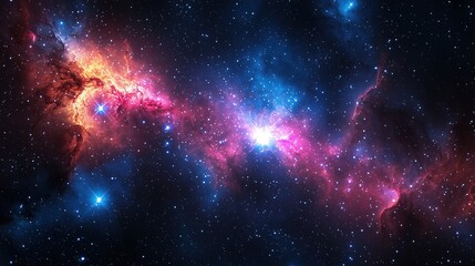 Naklejka premium Colorful cosmic nebulae illuminate the night sky in a stunning display of stars and gas clouds in deep space