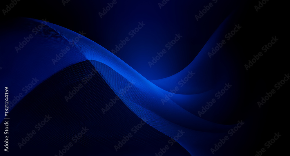 Canvas Prints elegant, dark blue waves gracefully curve across a deep black background, creating a smooth, flowing