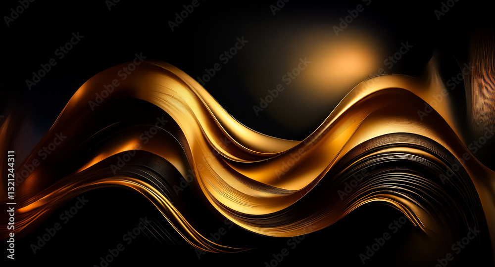 Fototapete golden waves flow smoothly on a dark backdrop, creating a luxurious, elegant visual. flowing lines a