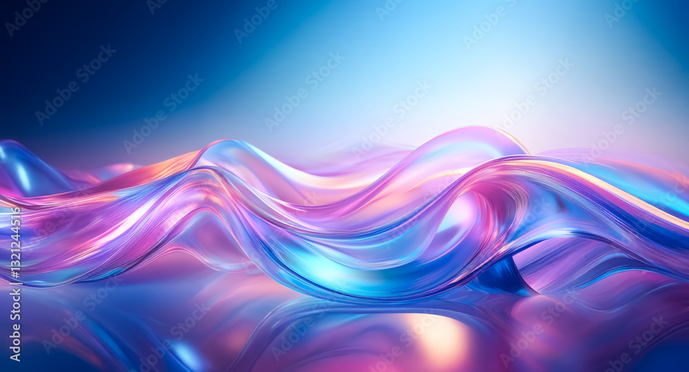 Aufkleber an abstract background featuring smooth, iridescent waves in shades of blue, purple, and pink, creat