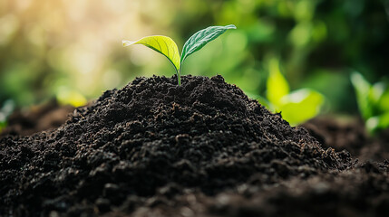 Close-Up of Plant Sprout in Compost Pile with Fertile Soil – Promoting Organic Gardening