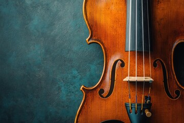 Close-up of a Classic Violin against a Teal Background