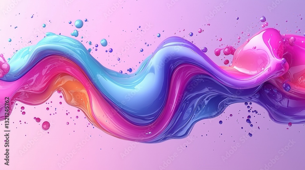 Poster colorful flowing abstract design with vibrant smooth waves and splashes on a soft gradient backgroun