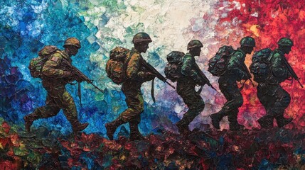Soldiers in Action  Dramatic Military Painting