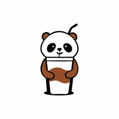 Sticker design of A panda holding a tall iced coffee with whipped cream