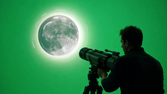 Man Zoom Effect with Moon on Green Screen Background for Creative Editing