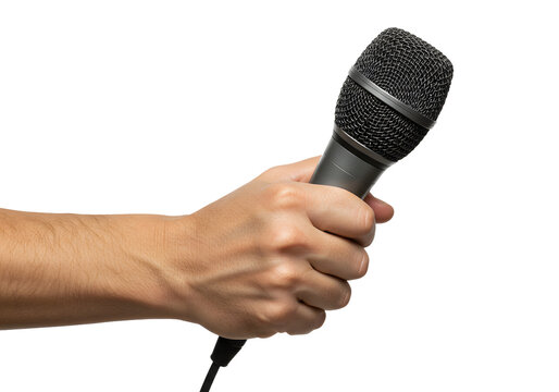 Hand Holding Microphone for Speech or Performance on Transparent Background - Powered by Adobe