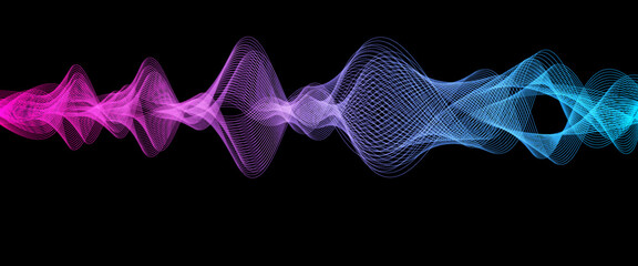 abstract motion sound wave equalizer colorful purple blue green isolated on black background. Vector illustration in concept of sound, voice, music © Dayat