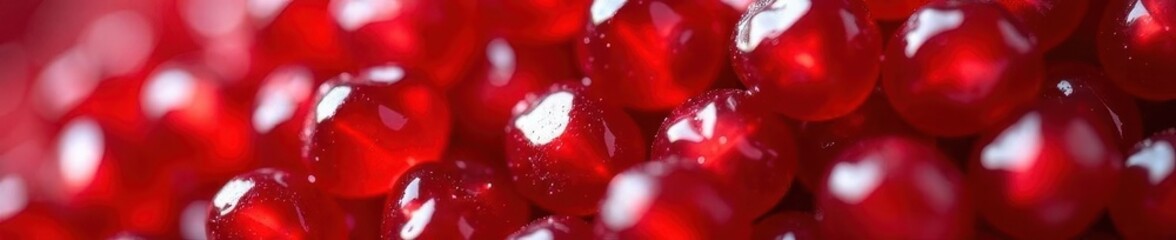 Close-up of vibrant red pomegranate seeds, juicy and glistening , glossy, antioxidant