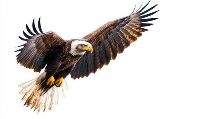 Fototapeta premium banner material, posters, and materials for making presentations. eagle flying on a white background as text space