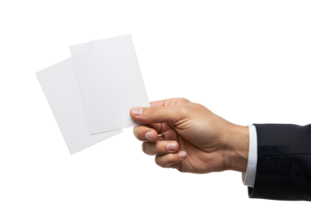 Presenting Blank Business Cards in Hand Against Transparent Background Presentation