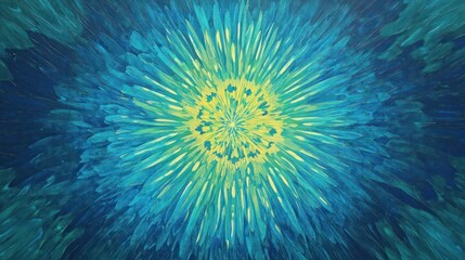 Obraz premium A vibrant abstract artwork featuring radiating blue and green hues.