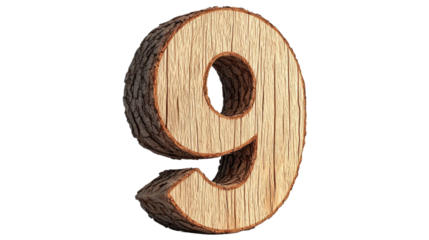 Wooden Number Nine Textured Symbol Vintage Creative Graphic Design Concept  Rustic handcrafted wooden numeral typography ornamental or birthday Natural material timber plank log 3D