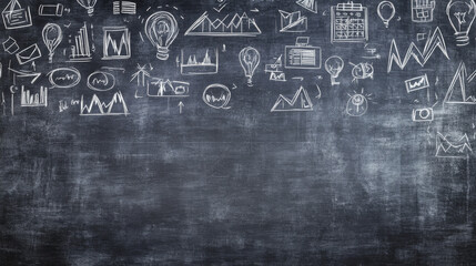 A conceptual background featuring business-related sketches drawn on a chalkboard