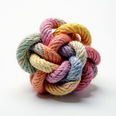 Complex eight-strand rope knot, clean white backdrop, elegant, nautical