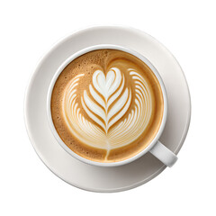 Top view latte art coffee with heart shape isolated on transparent background Generative Ai. 