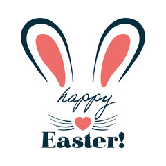 Easter icon. Bunny ears, heart-shaped nose, whiskers, holiday greeting, festive typography, celebration design, pastel colors, decorative elements, seasonal theme, springtime illustration