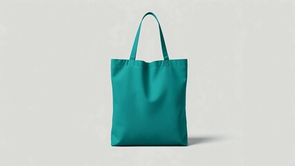 Teal tote bag mock up with grey background