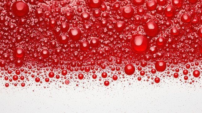 Red liquid with bubbles on a white background. Abstract background with red bubbles.