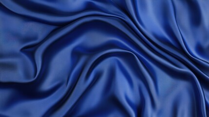 Fototapeta premium A smooth, rich blue fabric drapes elegantly, showcasing its lustrous texture and soft waves.