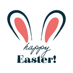 Easter icon. Bunny ears, heart-shaped nose, whiskers, holiday greeting, festive typography, celebration design, pastel colors, decorative elements, seasonal theme, springtime illustration