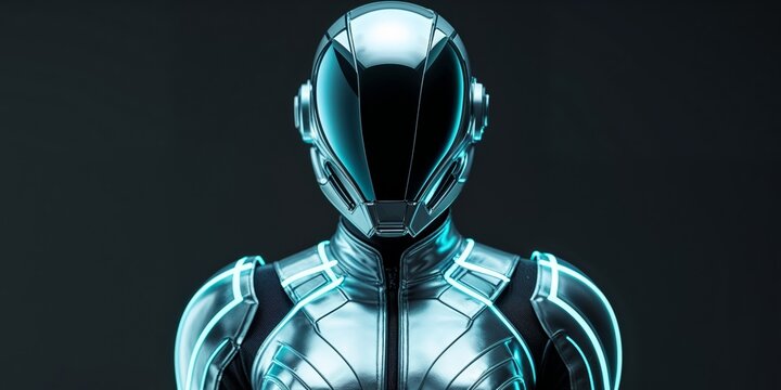 Futuristic Warrior in a Metallic Suit with Luminescent Accents.